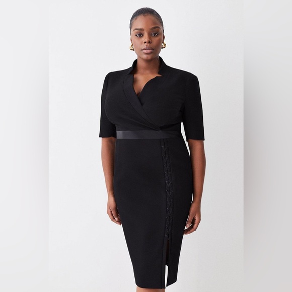 Karen Millen Plus Size Structured Crepe Lace Up Forever Midi Dress Size - Picture 2 of 8